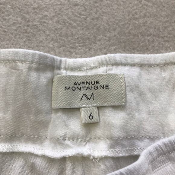 Avenue Montaigne white linen blend cropped pull on pants elastic waist 6 Alex - Picture 3 of 9